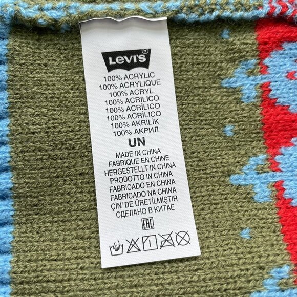 Levi's Flower Knit Foldover Beanie Powder Blue Nordic Unisex One Size OS Pom Pom - Picture 9 of 13